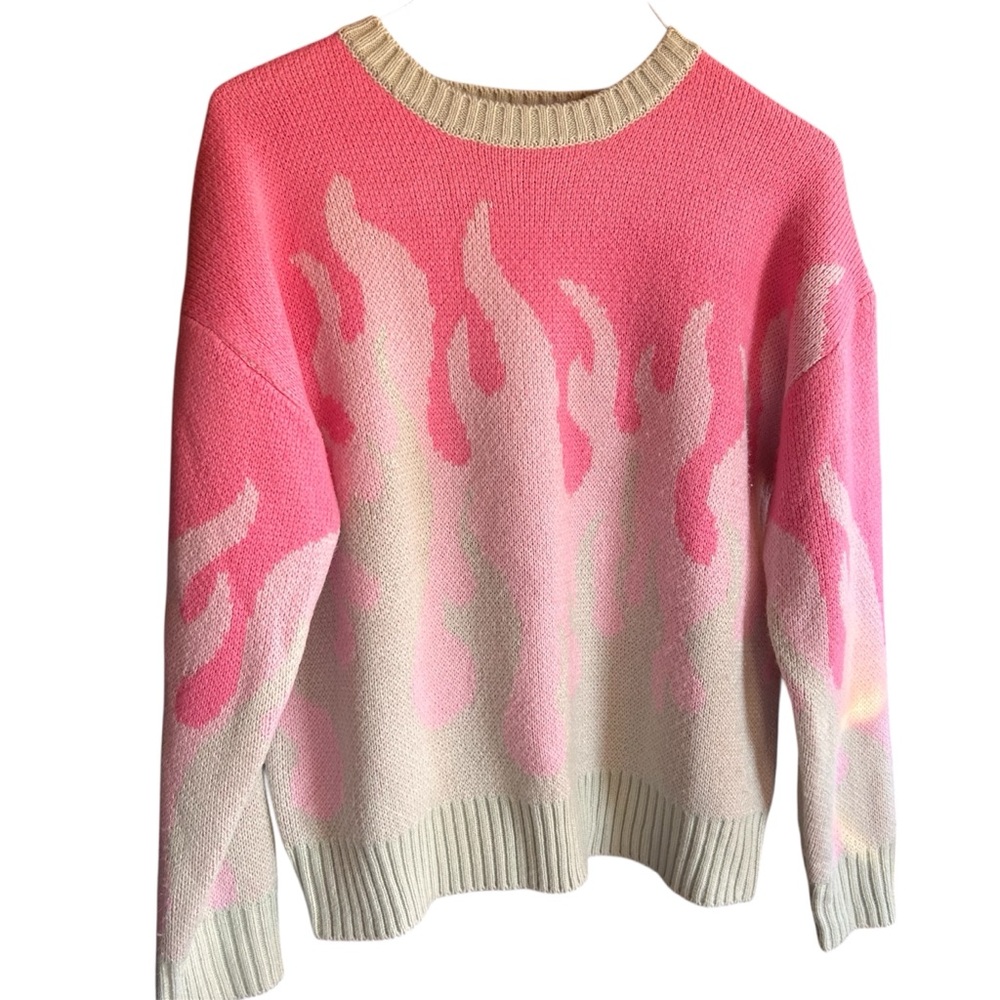 Forever 21 Pink‎ and Cream Flame Barbiecore Sweater Size Medium